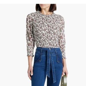 Veronica Beard Kali Floral Smocked Blouse, Size 8